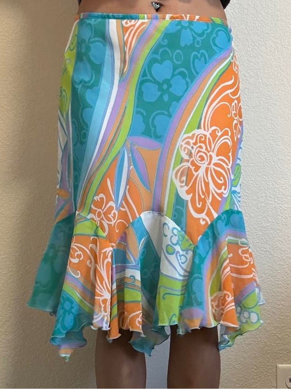 Vintage Early 2000’s Floral Skirt in Teal & Orange